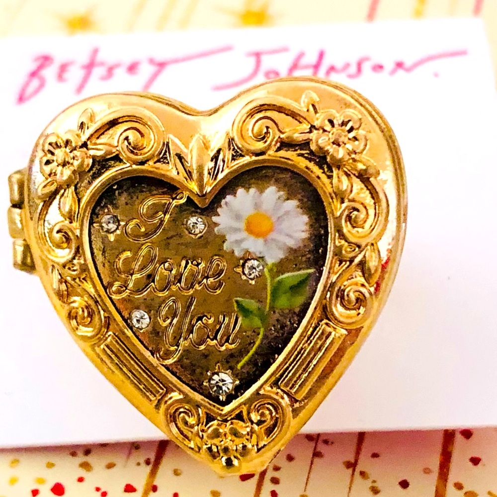 Authentic Betsey Johnson Ring - Golden Heart Opening Locket, Adjustable, NWT